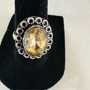 Citrine Gemstone Silver Ring - Size 8